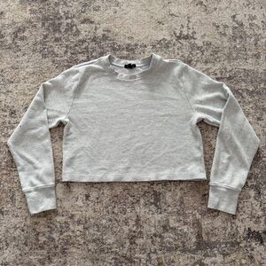 Cropped Waffle Knit Long Sleeve Top Grey Minimal Fitted Basic Size Small